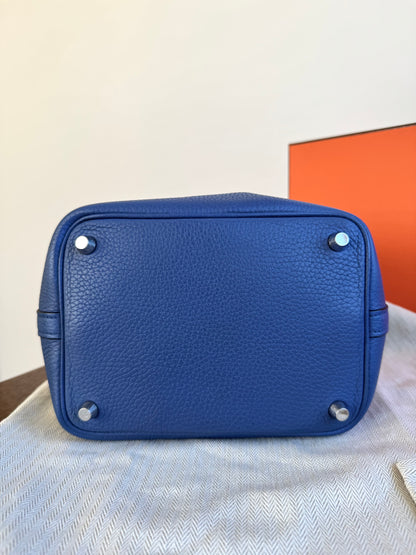 Pre-owned Hermès Picotin 18 Blue Brighton Capucine Clemence Bucket Bag