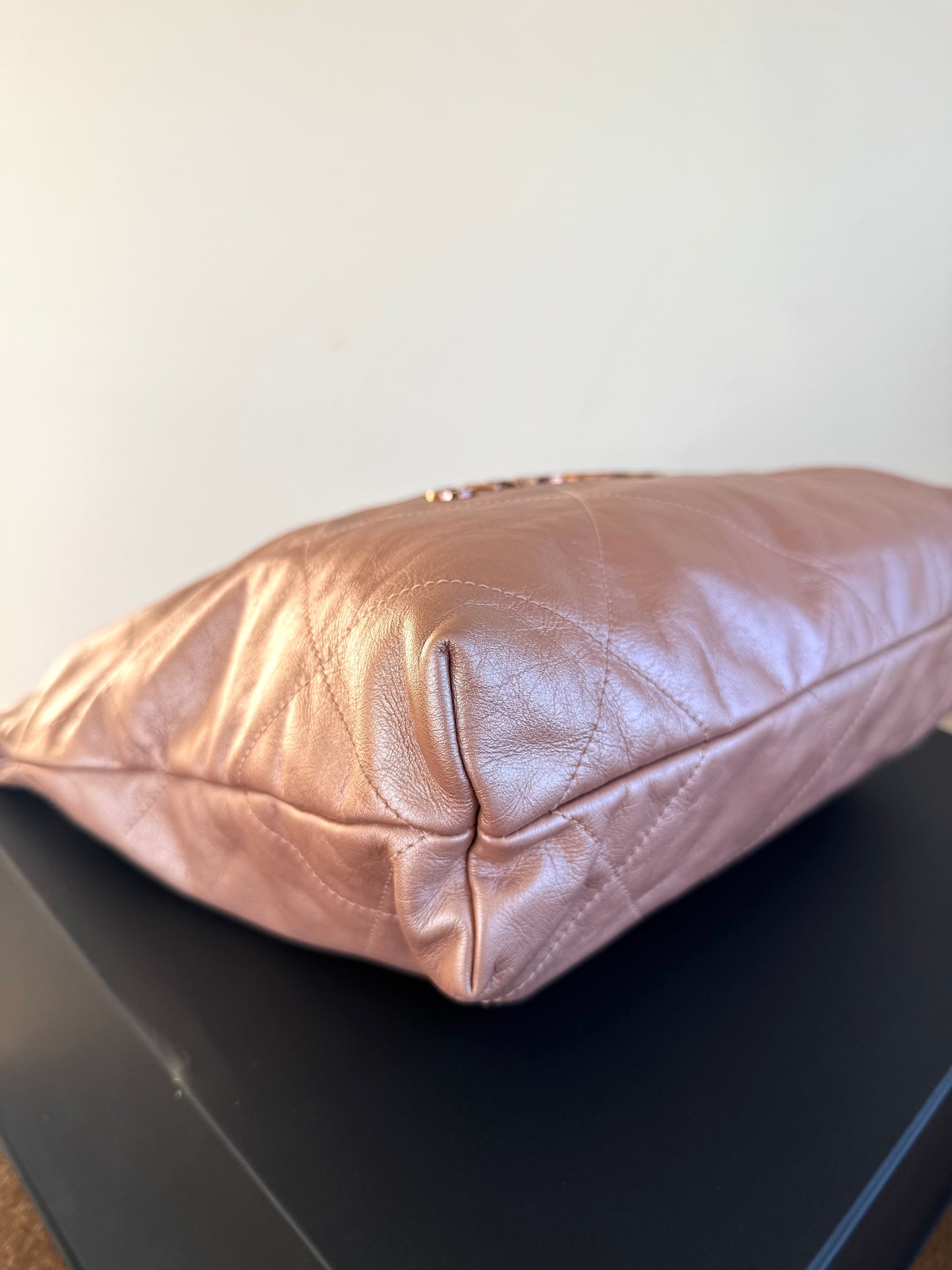 Pre-owned Chanel 22 Small Rose Gold Leather Tote Bag Limited Color