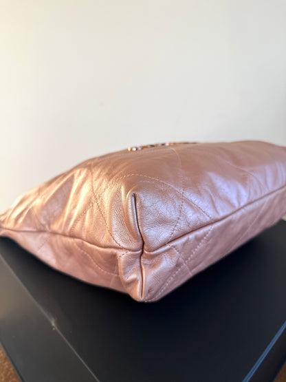 Pre-owned Chanel 22 Small Rose Gold Leather Tote Bag Limited Color