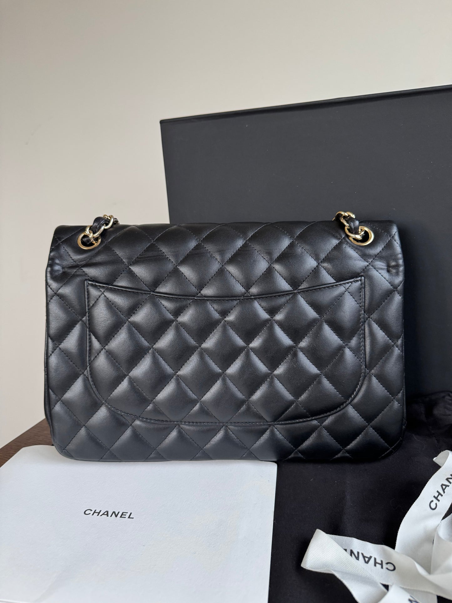 Pre-owned Chanel Timeless Classic Jumbo Black Lambskin Flap Bag