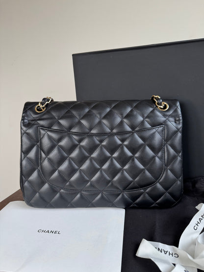 Pre-owned Chanel Timeless Classic Jumbo Black Lambskin Flap Bag