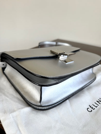 Pre-owned Céline Classic Box Medium Silver Leather Bag