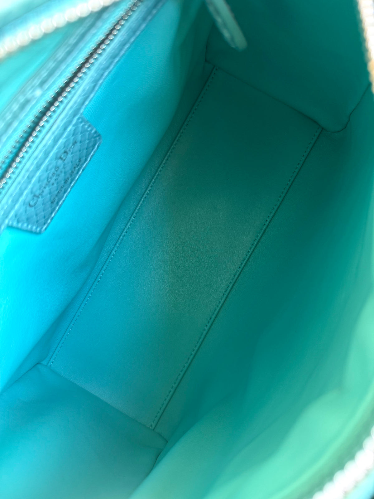 Pre-owned Dior Lady Dior Medium Tiffany Blue Python Bag
