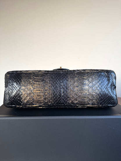 Pre-owned Chanel 2.55 Reissue Large 226 Black Gold Python Flap Bag