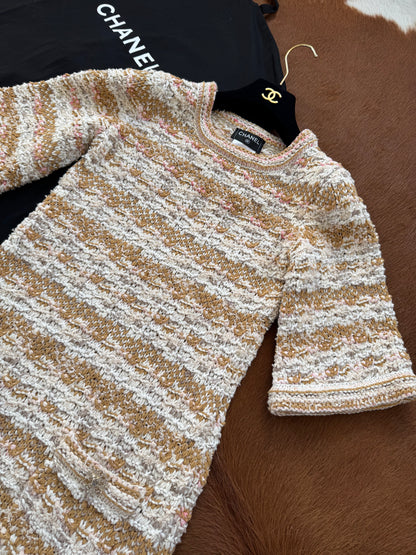 Pre-owned Chanel Paris-Cuba Caramello Tweed Dress