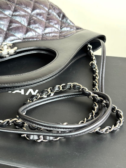 Pre-owned Chanel 31bag Large Black Purple Waxed Leather Tote Bag