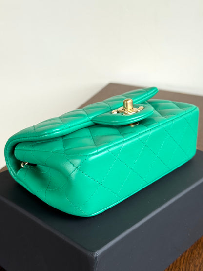 Pre-owned Chanel Timeless Extra Mini Green Leather Flap Bag