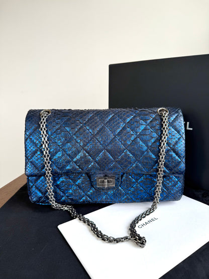 Pre-owned Chanel 2.55 Reissue Large 226 Metallic Blue Python Flap Bag