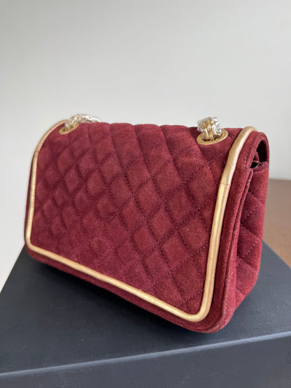 Pre-owned Chanel 2.55 Reissue Small 224 Burgundy Suede Flap Bag