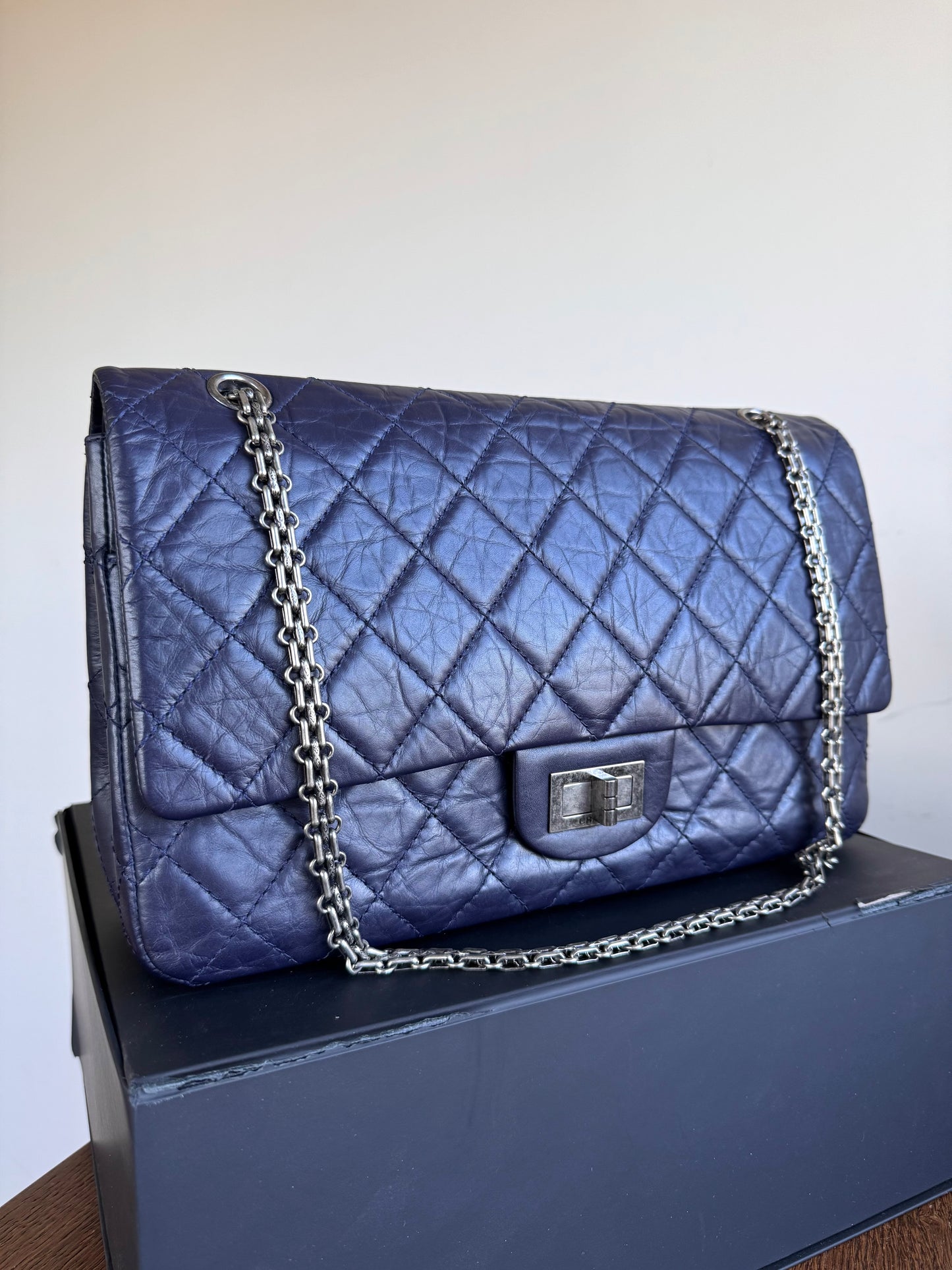 Pre-owned Chanel 2.55 Reissue Maxi 227 Purple Calfskin Flap Bag