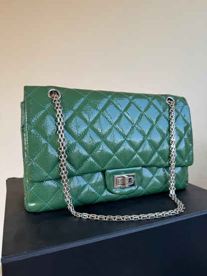 Pre-owned Chanel 2.55 Reissue Maxi 227 Dark Green Patent Leather Flap Bag