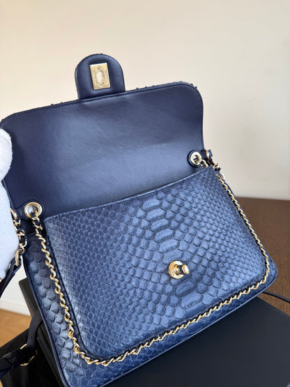 Pre-owned Chanel CC Chain Python Navy Flap Bag