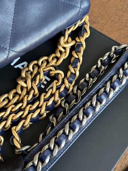 Pre-owned Chanel 19 Small Navy Lambskin Flap Bag