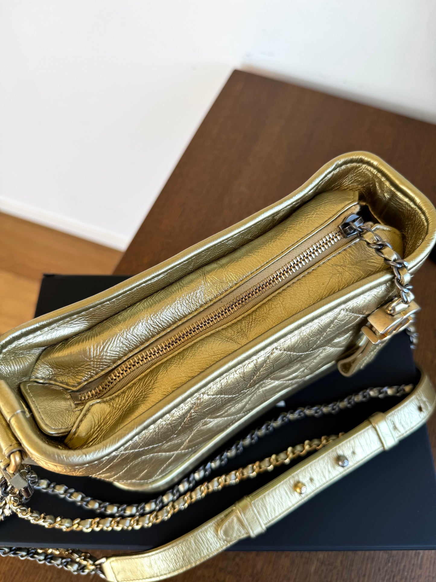 Pre-owned Chanel Gabrielle Small Gold Leather Hobo Bag