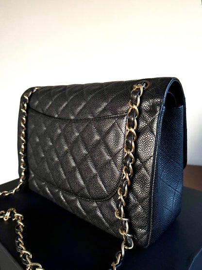 Pre-owned Chanel Timeless Classic Jumbo Black Caviar Flap Bag