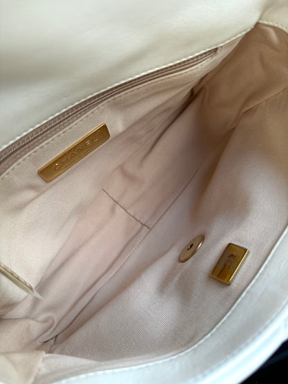 Pre-owned Chanel 19 Small White Lambskin Flap Bag