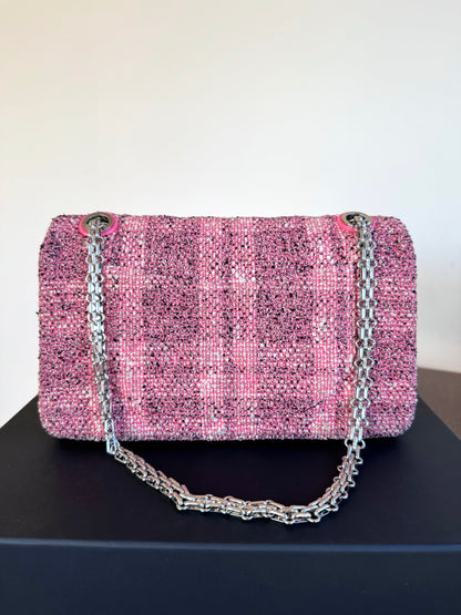 Pre-owned Chanel 2.55 Reissue 225 Medium Pink Tweed Flap Bag