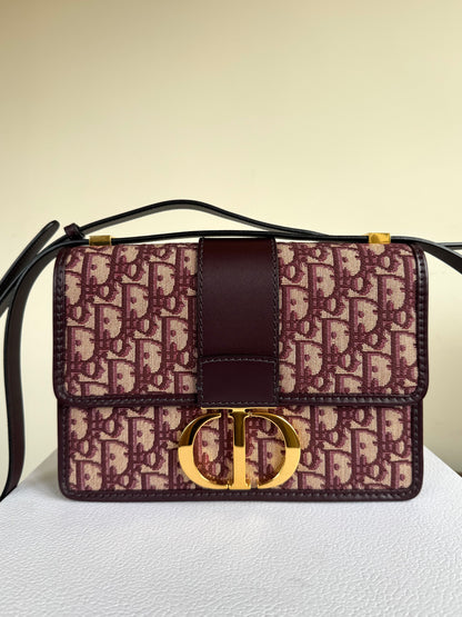 Pre-owned Dior 30 Montaigne Medium Burgundy Canvas Leather Bag
