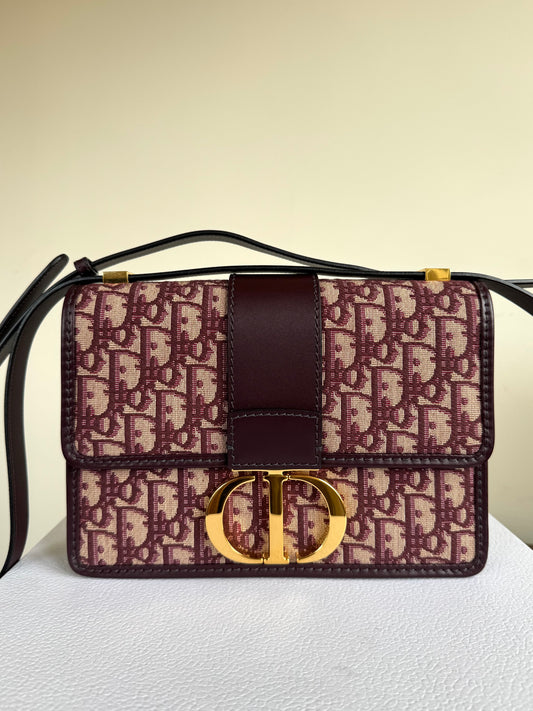 Pre-owned Dior 30 Montaigne Medium Burgundy Canvas Leather Bag