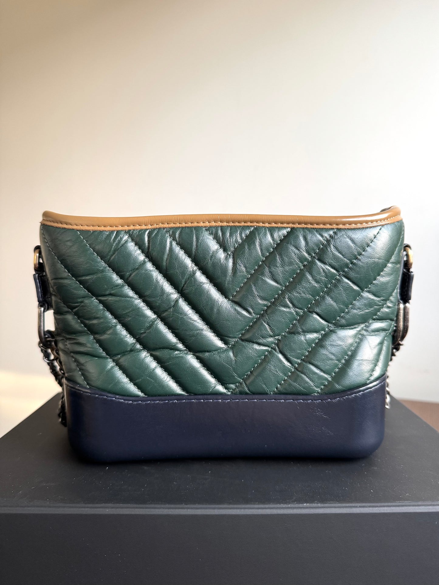 Pre-owned Chanel Gabrielle Small V-stitch Dark Green Leather Hobo Bag Limited Color