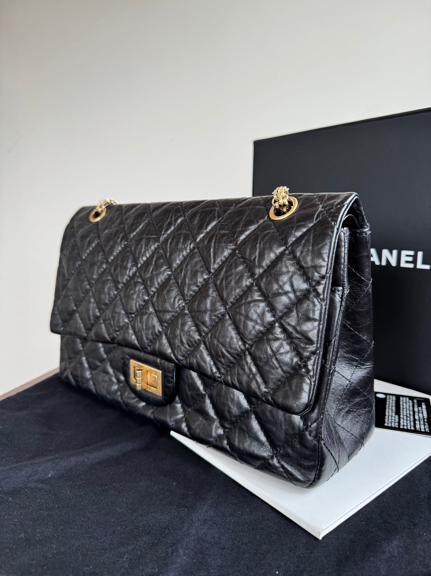 Pre-owned Chanel 2.55 Maxi 227 Black Leather Flap Bag