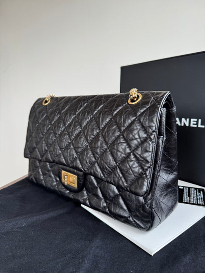 Pre-owned Chanel 2.55 Maxi 227 Black Leather Flap Bag