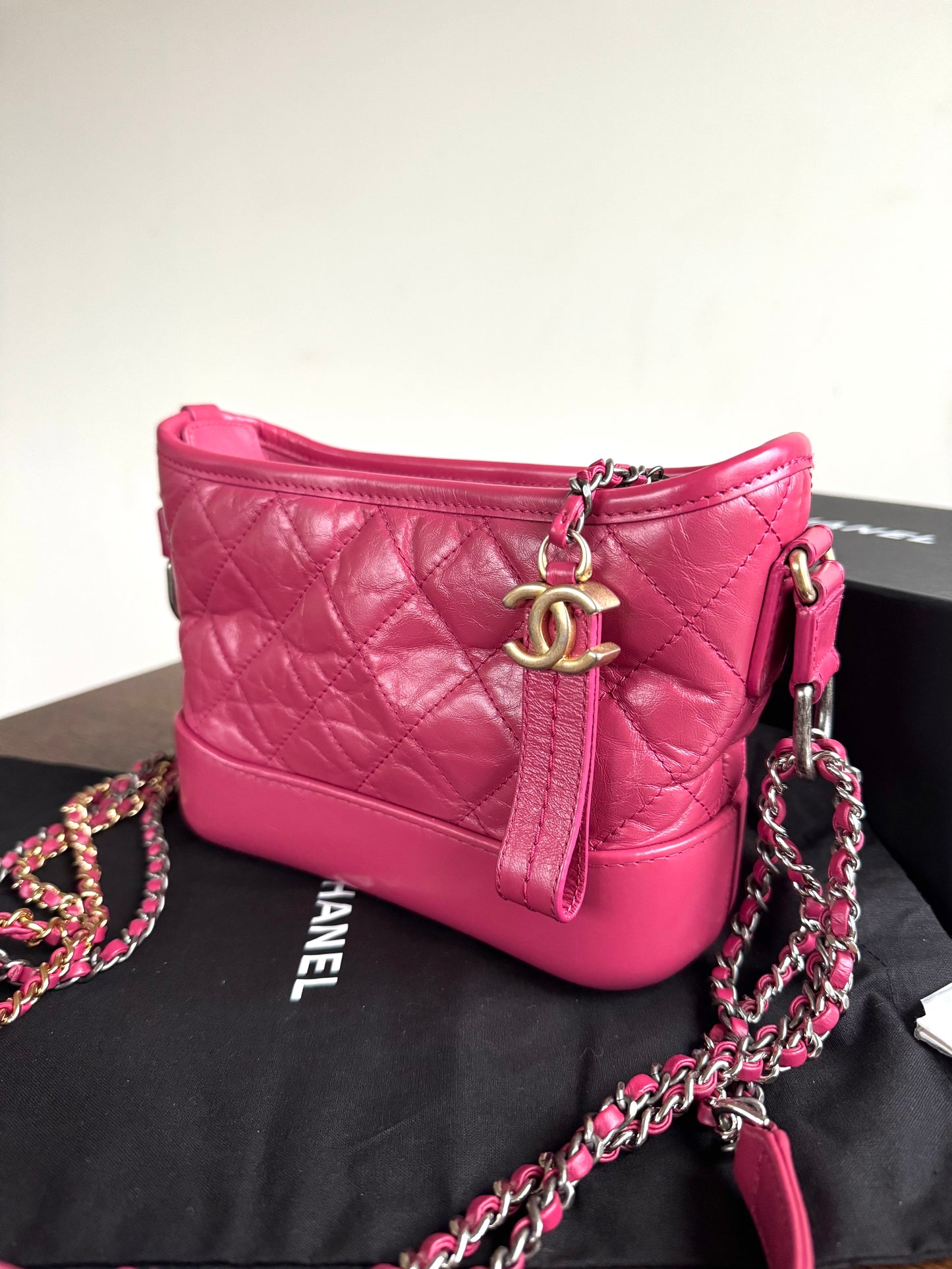 Pre-owned Chanel Gabrielle Small Pink Leather Hobo Bag
