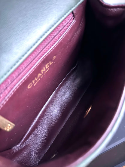 Pre-owned Chanel Diana Mini Bi-color Green Pink Leather Flap Bag