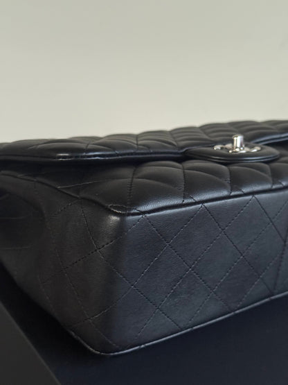 Pre-owned Chanel Timeless Classic Jumbo Black Lambskin Single Flap Bag