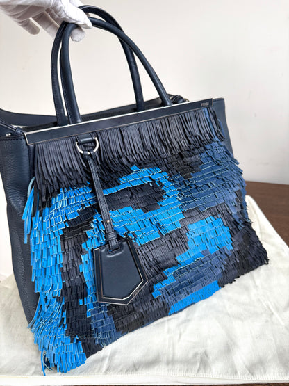 Pre-owned Fendi 2Jours Navy Blue Fringed Leather Bag