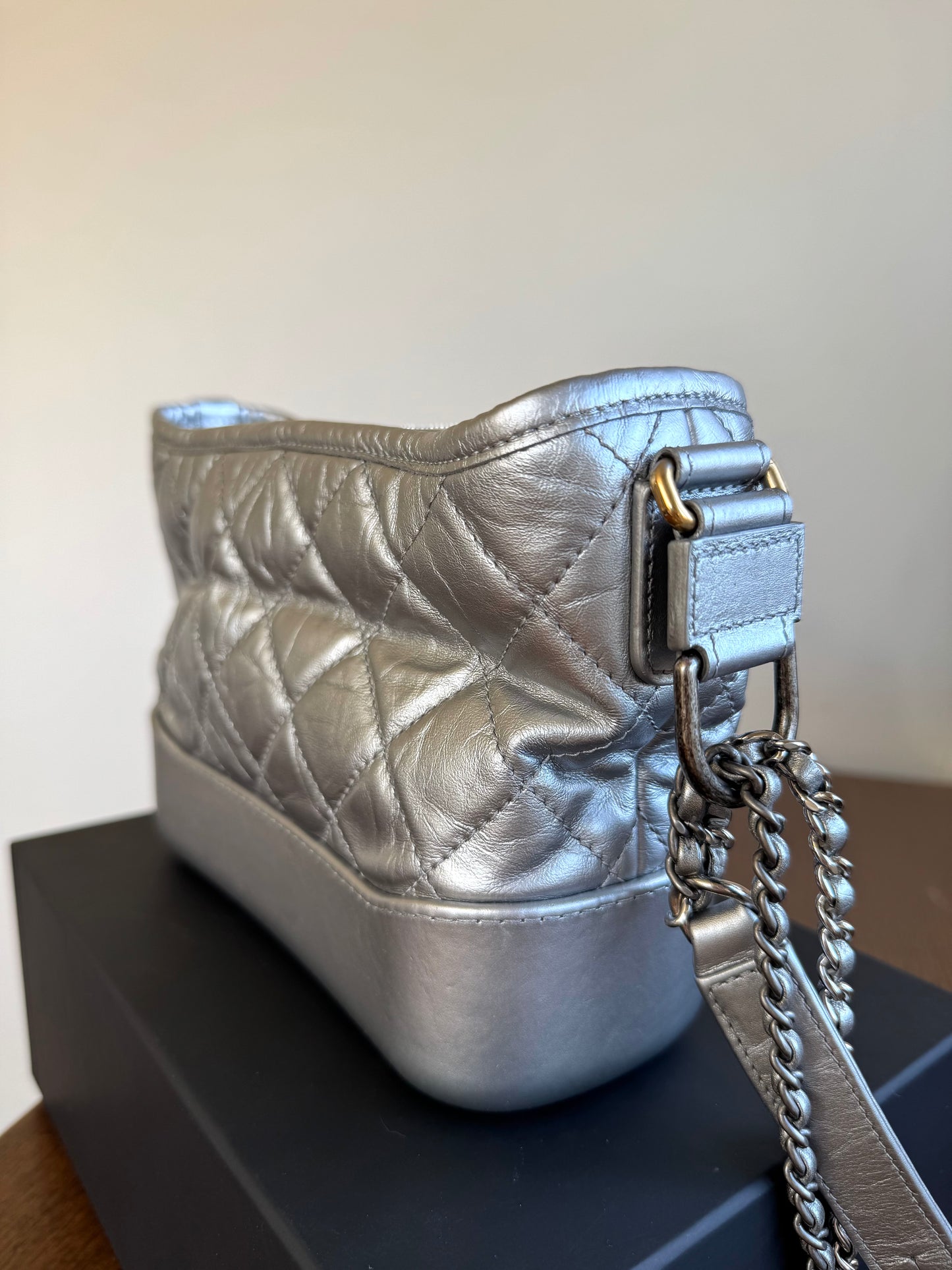 Pre-owned Chanel Gabrielle Small Silver Leather Hobo Bag