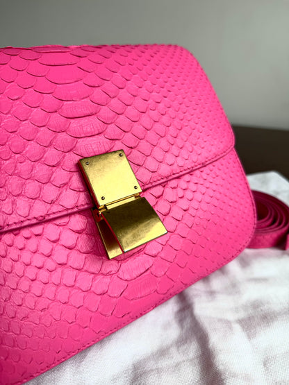 Pre-owned Céline Classic Box Medium Pink Python Bag