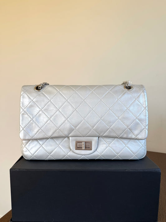 Pre-owned Chanel 2.55 Reissue Maxi 227 Pearl White Calfskin Flap Bag