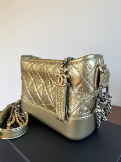 Pre-owned Chanel Gabrielle Small Gold Leather Hobo Bag