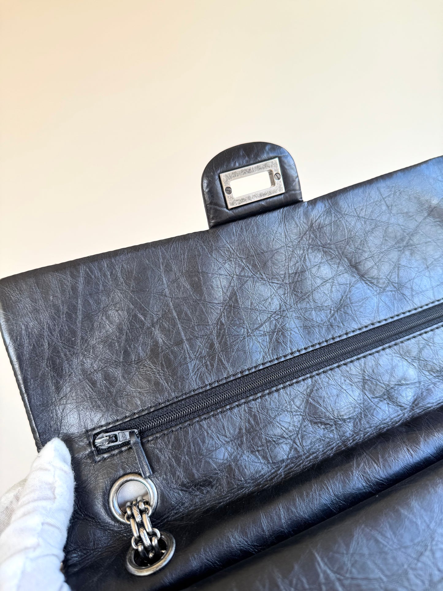 Pre-owned Chanel 2.55 Reissue Large 226 Black Calfskin Flap Bag