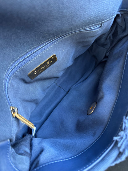 Pre-owned Chanel 19 Small Blue Canvas Flap Bag