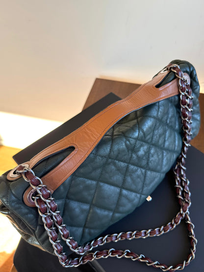 Pre-owned Chanel In The Mix Jumbo Dark Green Iridescent Leather Flap Bag