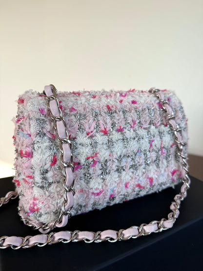 Pre-owned Chanel Timeless Mini Rectangle Pink Tweed Flap Bag