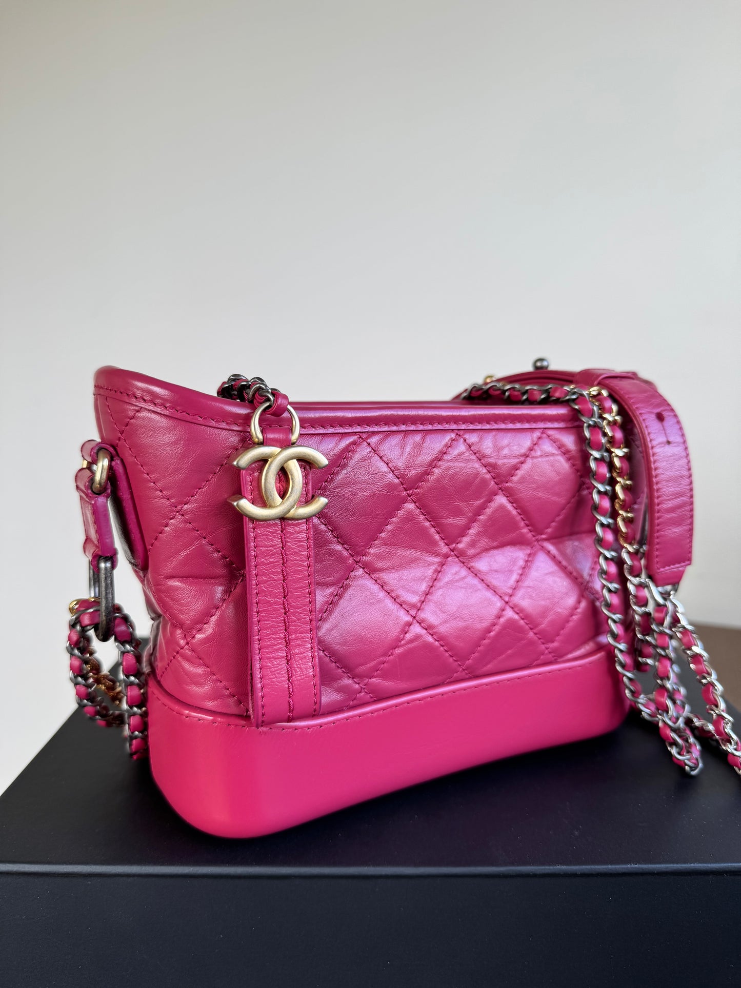 Pre-owned Chanel Gabrielle Small Rose Calfskin Hobo Bag