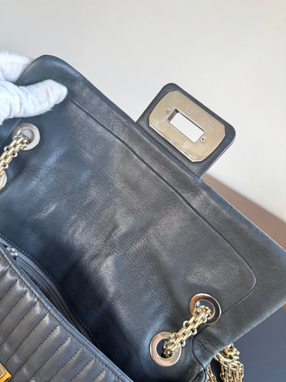 Pre-owned Chanel 2.55 Vertical Dark Grey Iridescent Leather Flap Bag