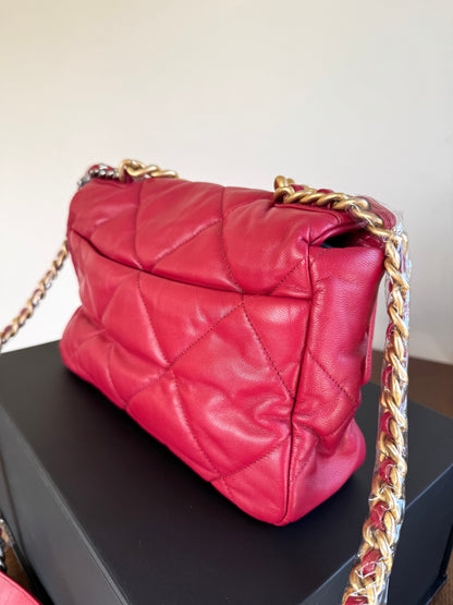 Pre-owned Chanel 19 Large Red Lambskin Flap Bag