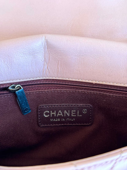 Pre-owned Chanel Coco Pleats Pink Glazed Calfskin Flap Bag