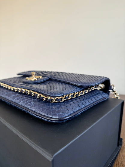 Pre-owned Chanel CC Chain Python Navy Flap Bag