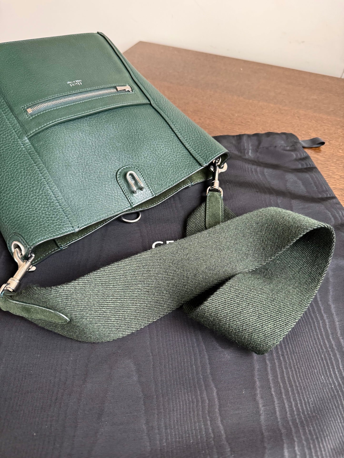 Pre-owned Céline Seau Sangle Small Dark Green Leather Tote Bag