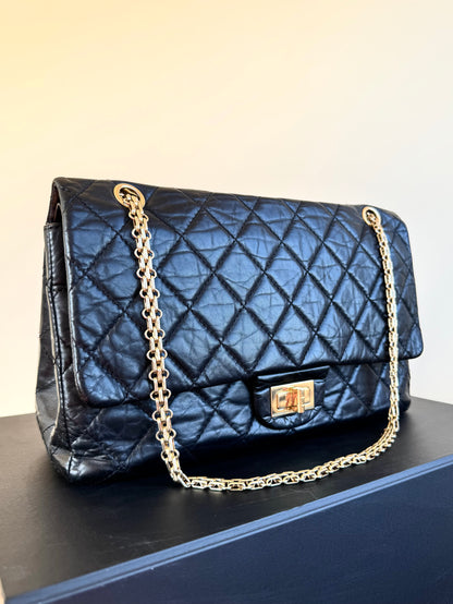 Pre-owned Chanel 2.55 Reissue Maxi 227 Black Calfskin Flap Bag