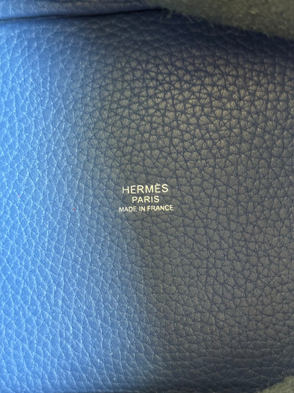 Pre-owned Hermès Picotin 18 Blue Brighton Capucine Clemence Bucket Bag