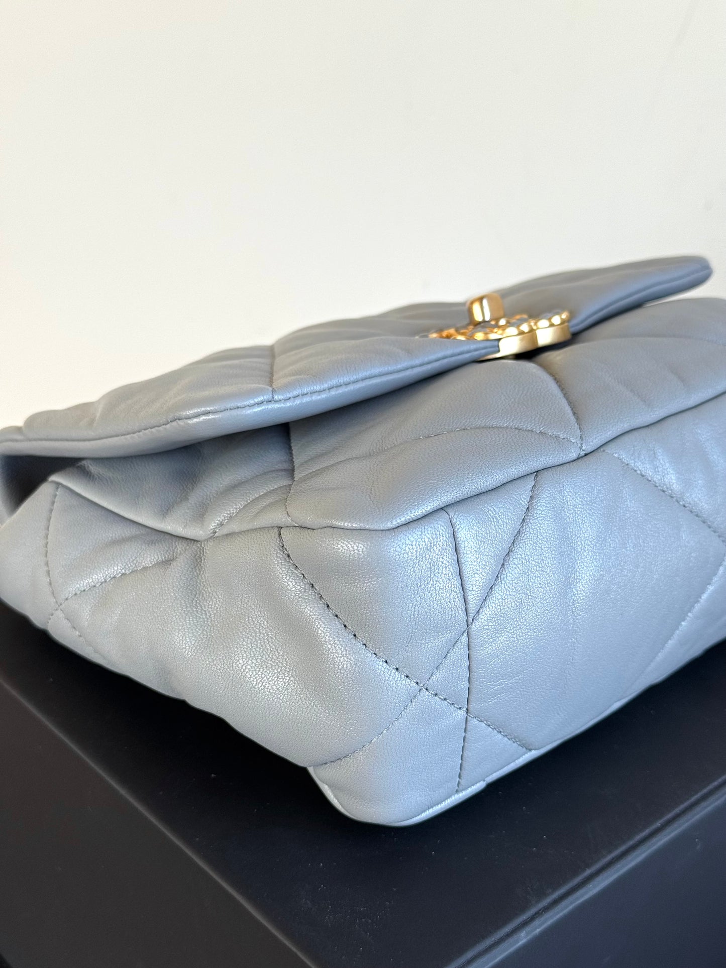 Pre-owned Chanel 19 Small Grey Lambskin Flap Bag