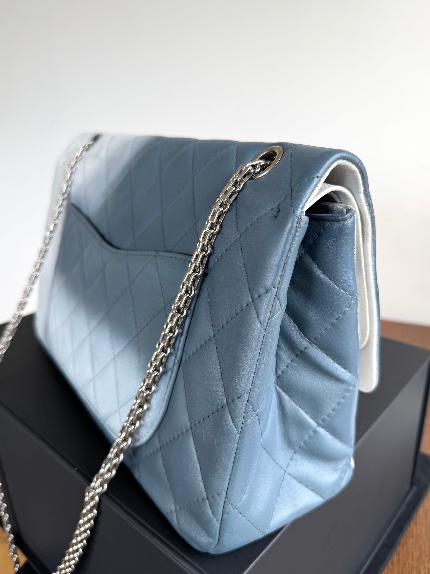 Pre-owned Chanel 2.55 Reissue Maxi 227 Misty Blue Degrade Lambskin Flap Bag