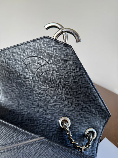 Pre-owned Chanel Marco Chevron Caviar Black Flap Bag