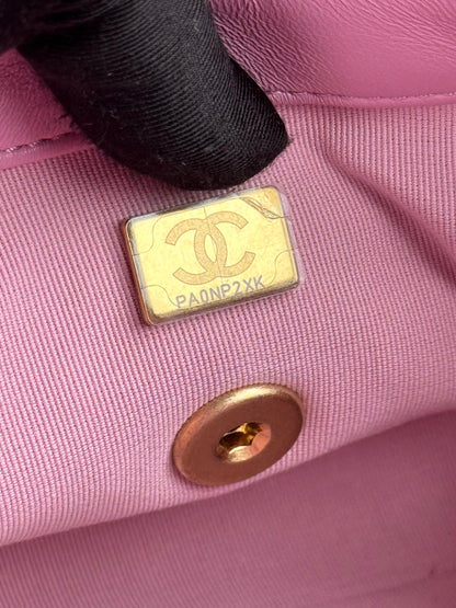 Pre-owned Chanel Matelasse Mini Pink Lambskin Lacquered Chain Flap Bag